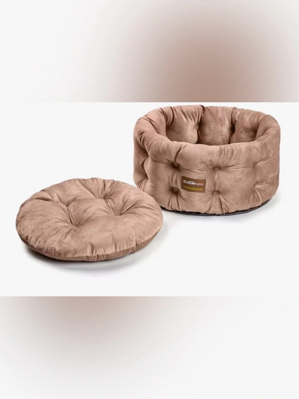 🟤 ClevaHome Beige Plush Cat Bed - Cozy Round Pet Nest